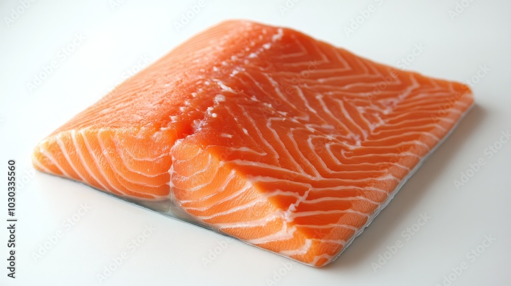A fresh salmon fillet, expertly cut and displayed on a white background, showcasing the delicate texture and rich color ideal for culinary use. A fresh salmon fillet, expertly cut and displayed on a white background, showcasing the delicate texture and rich color ideal for culinary use.