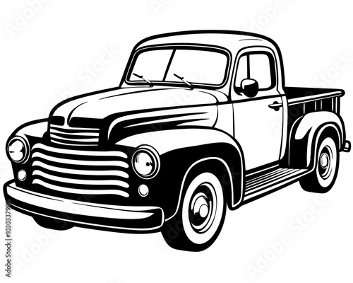 vintage farm pickup truck silhouette vector