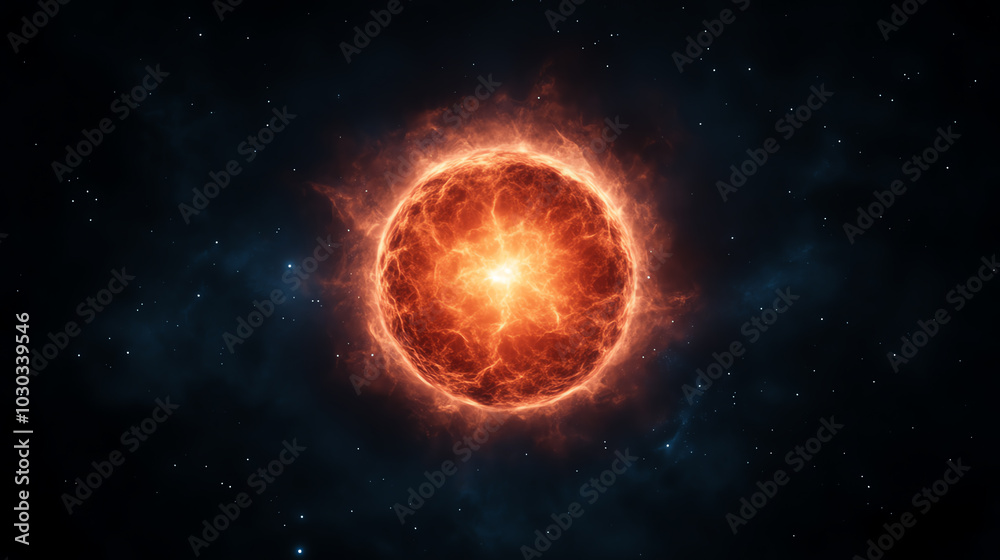 Obraz premium A brilliant depiction of a glowing star in the vastness of space. The star radiates intense light and energy against a dark cosmic backdrop, symbolizing the beauty of the universe.