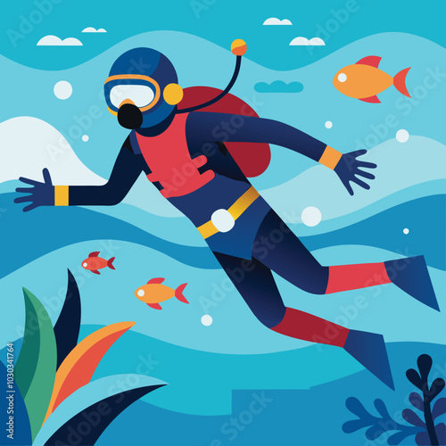 scuba diver diving vector illustration graphic design