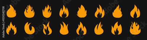 Fire icons set,  concept of flame, fire, icon, vector illustration. Icons of a burning fire