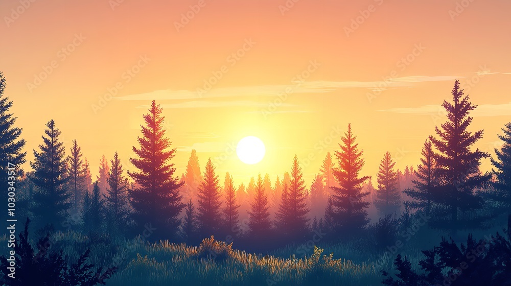 Vector illustration of a forest landscape with the Vector illustration of a forest landscape with the