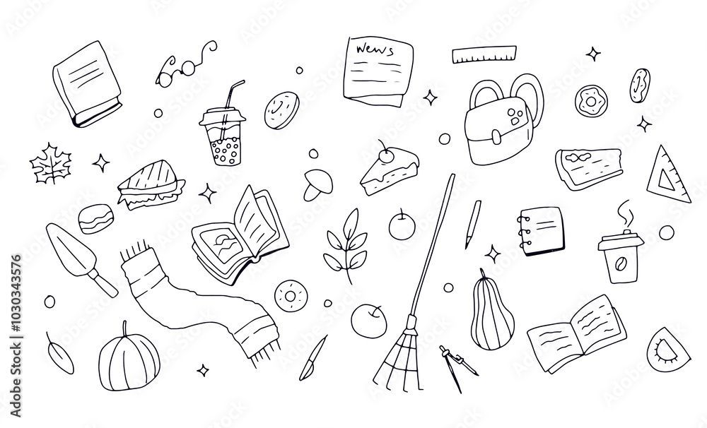 Naklejka premium linear vector autumn set of objects