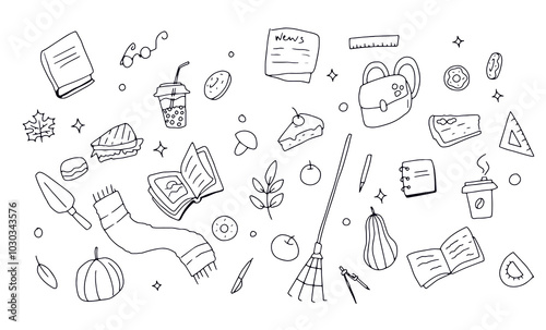  linear vector autumn set of objects