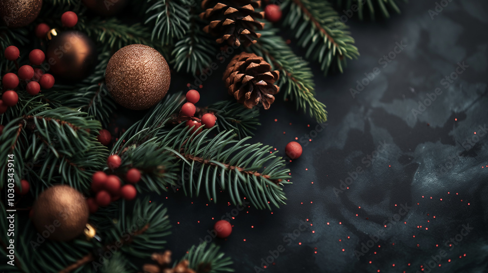 Christmas Decorations with Pine Branches and Berries Christmas Decorations with Pine Branches and Berries