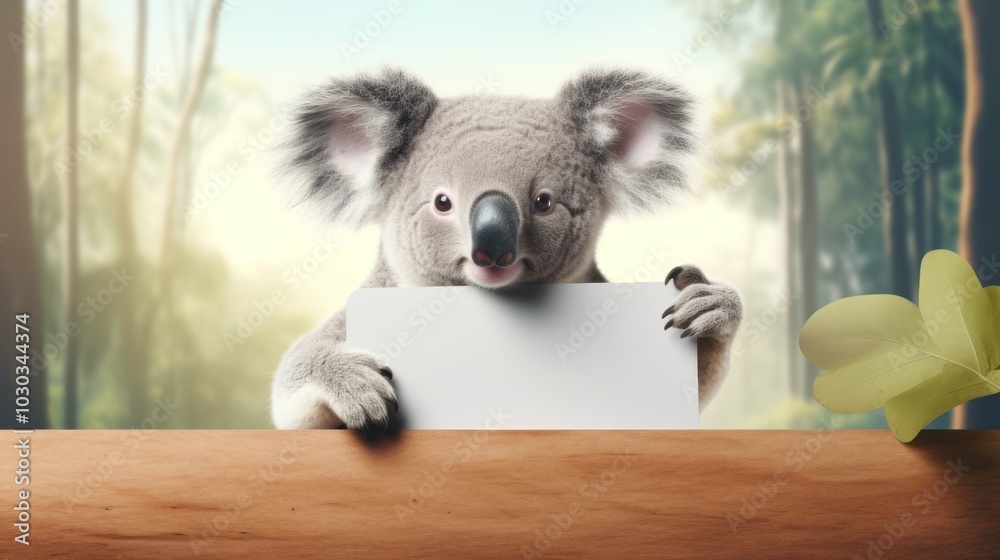 Obraz premium Portrait of a koala with blank banner. Copy-space.