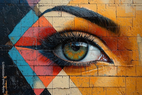 Graffiti art of an eye, street style, colorful.