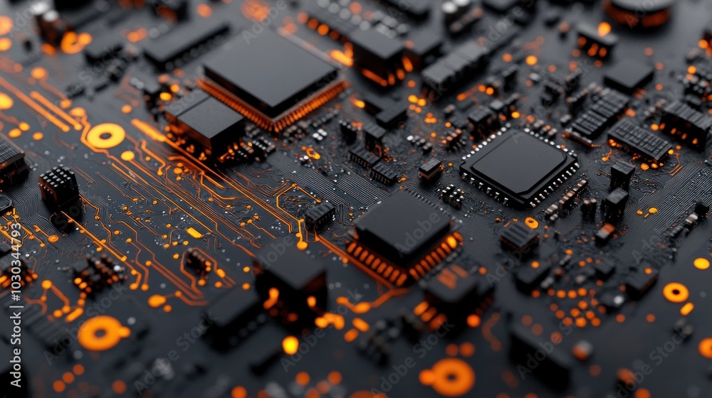 Close-up of a Circuit Board with Illuminated Traces Close-up of a Circuit Board with Illuminated Traces