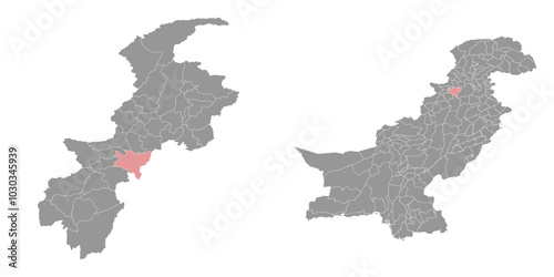 Kohat district map, administrative division of Pakistan. Vector illustration.