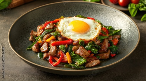 Beautifully Plated Stir Fried Dish with Egg