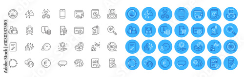 Voice wave, Recycling and Return package line icons pack. 360 degrees, Bid offer, Refrigerator web icon. Dots message, Lightning bolt, Seo targeting pictogram. Energy inflation. Vector