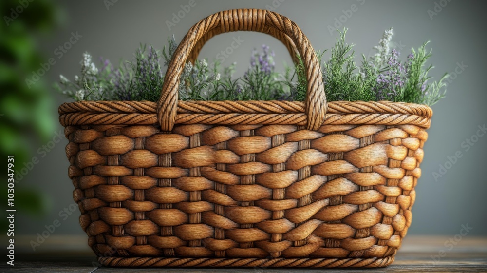 Picnic basket mockup on isolated background with natural woven texture ideal for outdoor garden or lifestyle-themed presentations product showcases or advertisements.. Generative AI Picnic basket mockup on isolated background with natural woven texture ideal for outdoor garden or lifestyle-themed presentations product showcases or advertisements.. Generative AI
