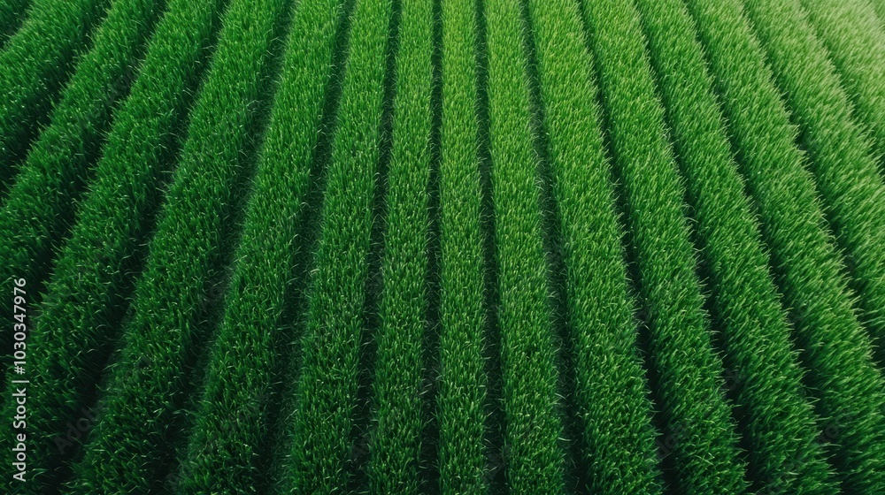 An aerial view of a verdant field displaying neat rows of vibrant green crops stretching across the landscape, showcasing agricultural abundance. An aerial view of a verdant field displaying neat rows of vibrant green crops stretching across the landscape, showcasing agricultural abundance.