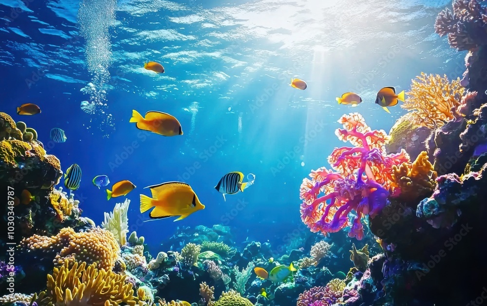 Naklejka premium Vibrant Coral Reefs: A Spectacle of Marine Life