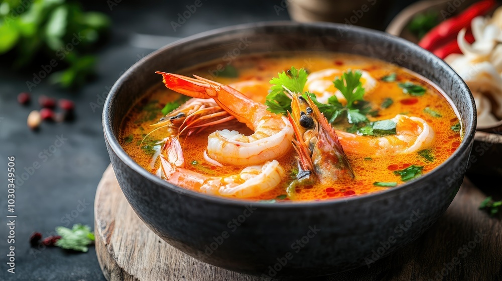 Spicy and Sour Seafood Soup in Bowl Spicy and Sour Seafood Soup in Bowl