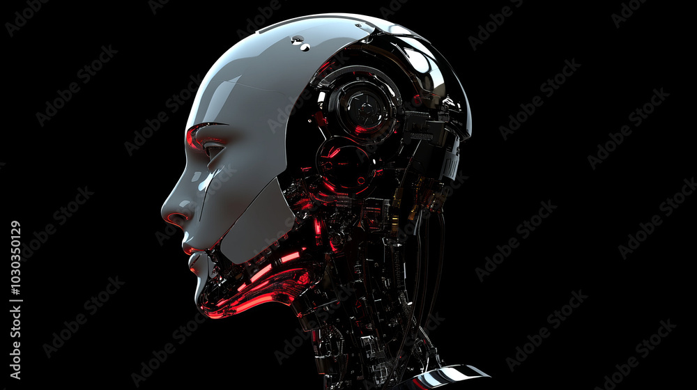 A 3D rendering of a male robot head creates a stunning and futuristic technology concept. A 3D rendering of a male robot head creates a stunning and futuristic technology concept.