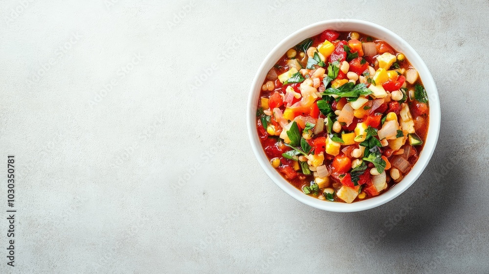 Vibrant Minestrone Soup in White Bowl