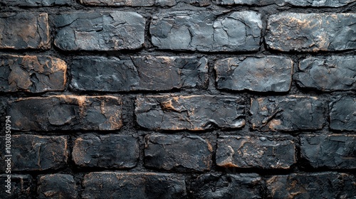 Dark black brick wall with rough texture and subtle weathering Generative AI