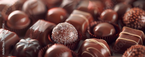 Assorted pralines in a box, showcasing different chocolate varieties.