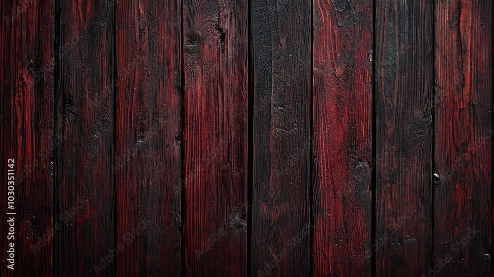Close-up of dark red and black weathered wooden planks with visible grain and texture Generative AI Close-up of dark red and black weathered wooden planks with visible grain and texture Generative AI