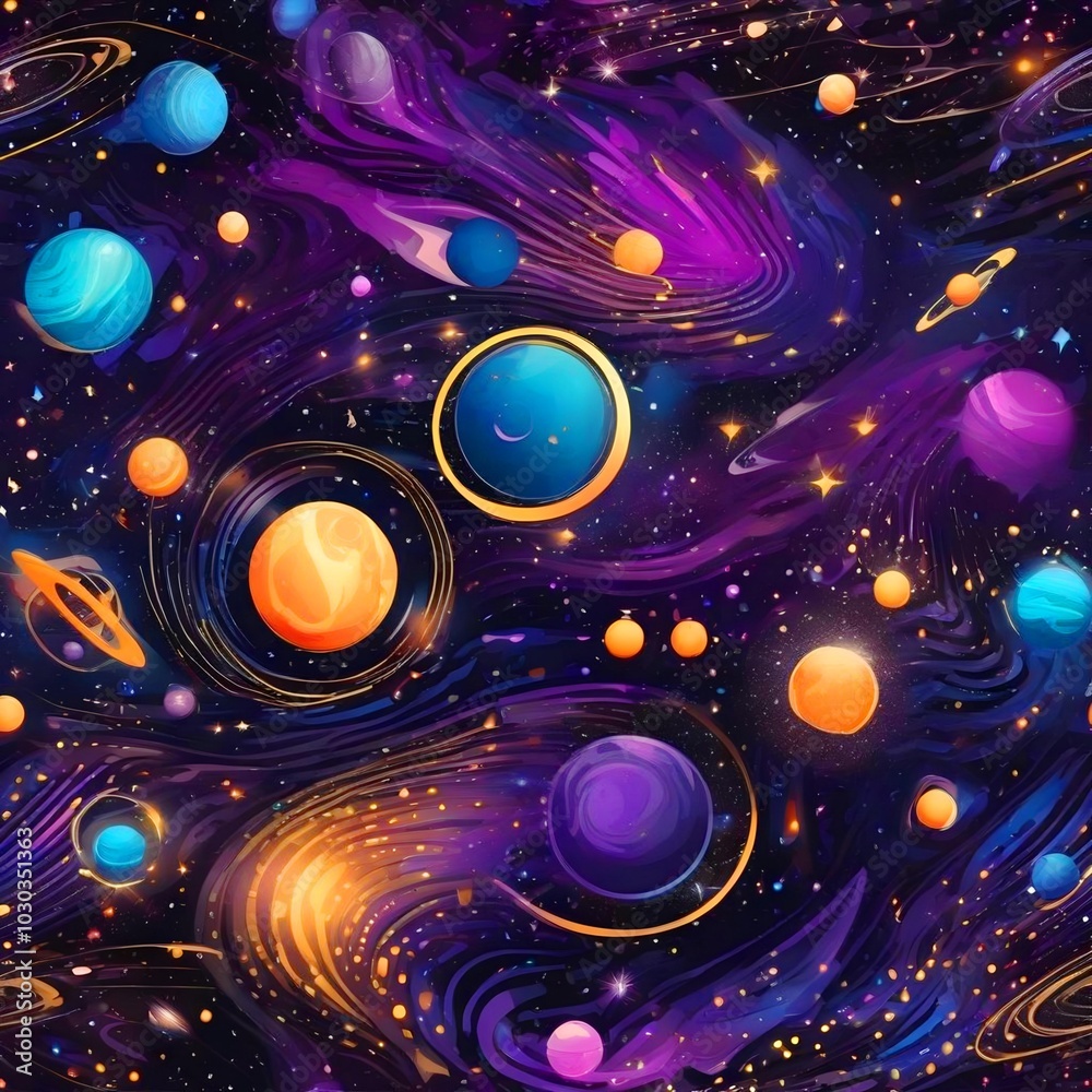 Fototapeta premium Drawing space background with planets 