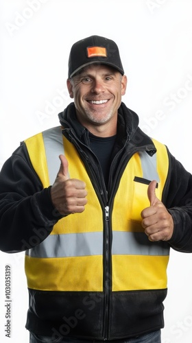 Smiling Construction Worker in Safety Gear