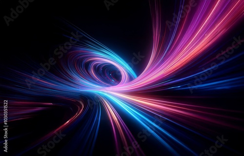 Abstract  background of glowing lines swirling in a vortex with shades of purple, pink, and blue. photo