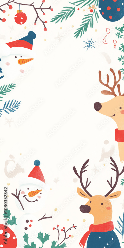Silly Reindeer and Snowmen Christmas Frame: Playful background with Christmas lights and a light-colored center for text Silly Reindeer and Snowmen Christmas Frame: Playful background with Christmas lights and a light-colored center for text