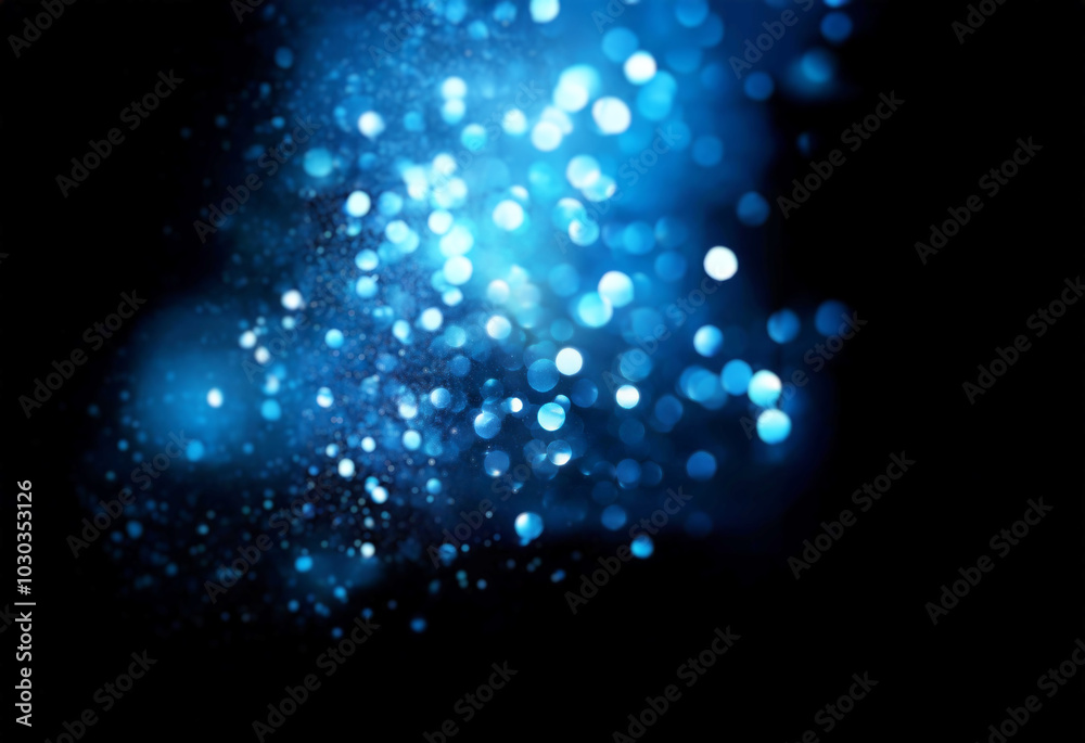 Abstract background with a bokeh effect of blue circles and a dark blue background.