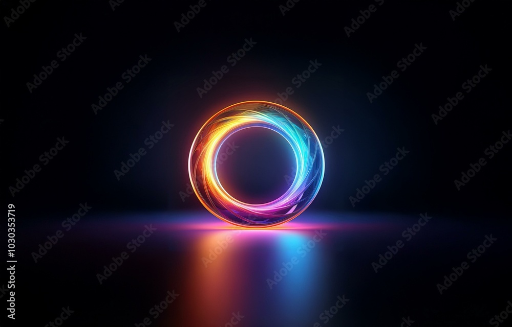 A glowing neon ring of light with a vibrant blue and orange hue. A glowing neon ring of light with a vibrant blue and orange hue.