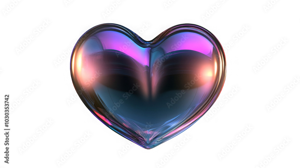 Glass transparent isolated heart. Realistic soap bubble in the shape of a heart, glare, light and sparkles. Glossy holographic chrome futuristic decoration element. Glass transparent isolated heart. Realistic soap bubble in the shape of a heart, glare, light and sparkles. Glossy holographic chrome futuristic decoration element.
