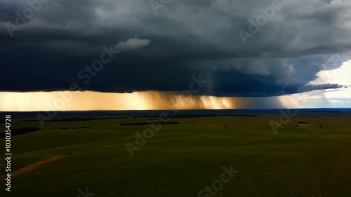 Dramatic Rainstorm Over Green Fields