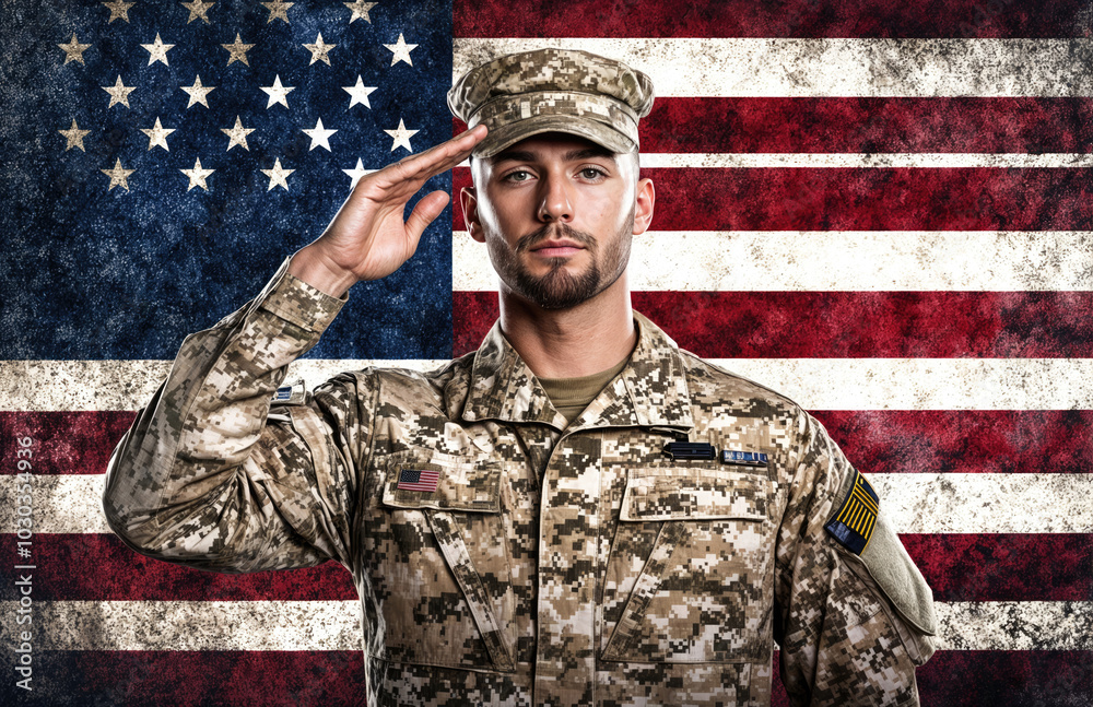 American soldier saluting in front of usa flag American soldier saluting in front of usa flag