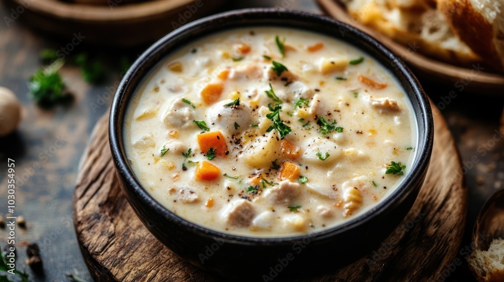 a bowl of soup on a wooden table a bowl of soup on a wooden table