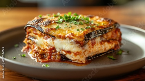 Delicious Melanzane alla Parmigiana Slice on Plate