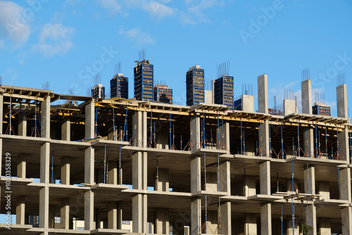 Unfinished construction of dwelling house. New reinforced concrete building photo