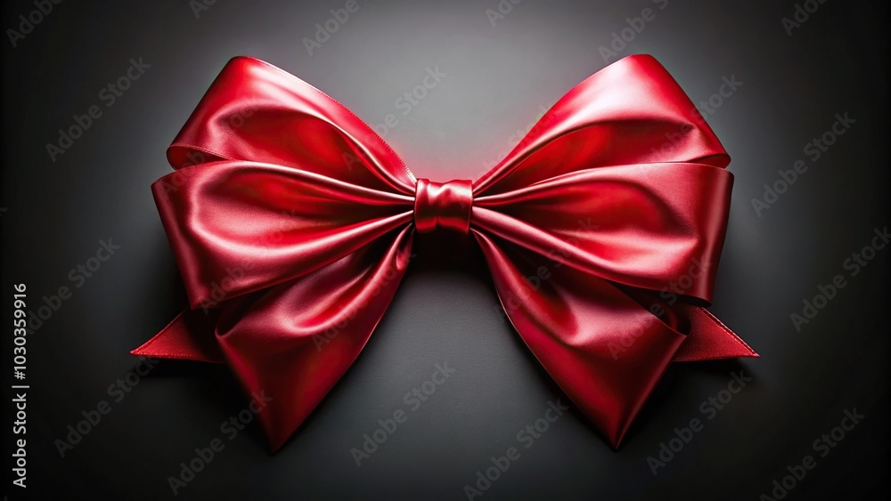 Wide-angle classic elegance glossy red bow on dark background