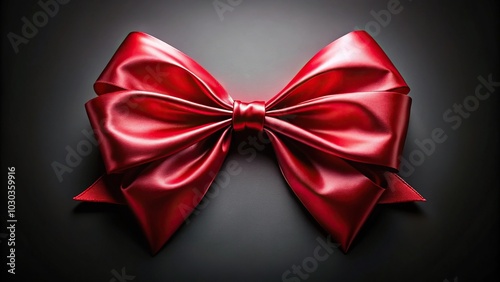 Wide-angle classic elegance glossy red bow on dark background