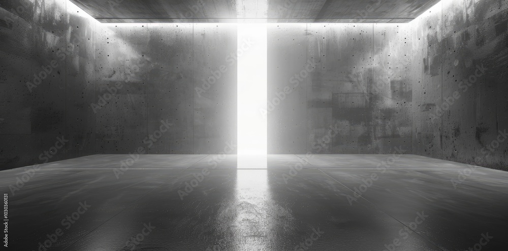 Abstract empty room interior with concrete wall and floor, white lights on ceiling. 3D rendering of abstract background for presentation design Abstract empty room interior with concrete wall and floor, white lights on ceiling. 3D rendering of abstract background for presentation design