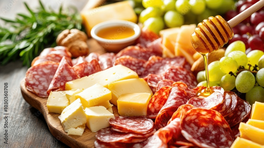 Vibrant Food Tray with Assorted Meats and Cheeses Vibrant Food Tray with Assorted Meats and Cheeses