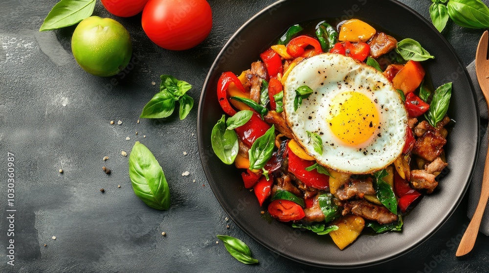 Vibrant Thai Stir-Fried Basil Plate with Egg Vibrant Thai Stir-Fried Basil Plate with Egg
