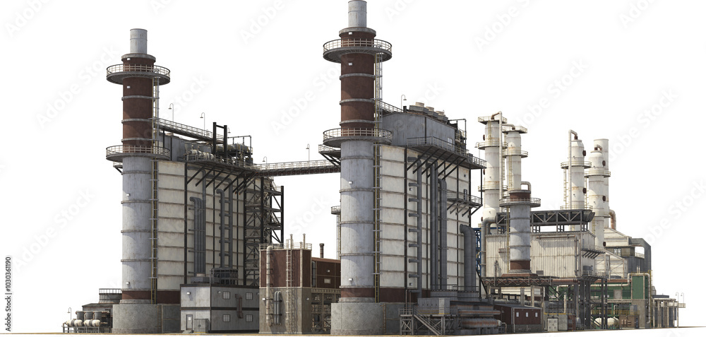 industrial refinery building complex high detailed arch viz cutout