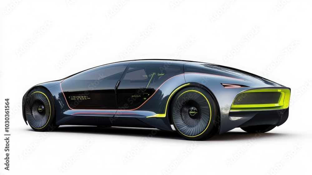 A concept car from the future, with sleek lines and neon accents, set against a pure white background, highlighting its cutting-edge technology A concept car from the future, with sleek lines and neon accents, set against a pure white background, highlighting its cutting-edge technology