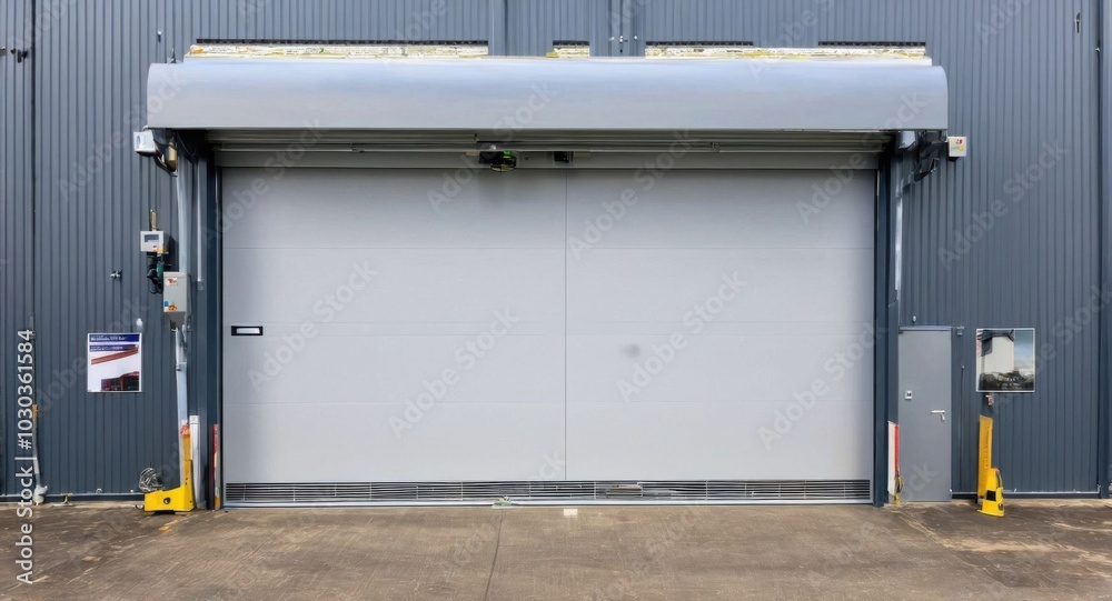 Roller door set against the backdrop of an expansive storage area. Roller door set against the backdrop of an expansive storage area.