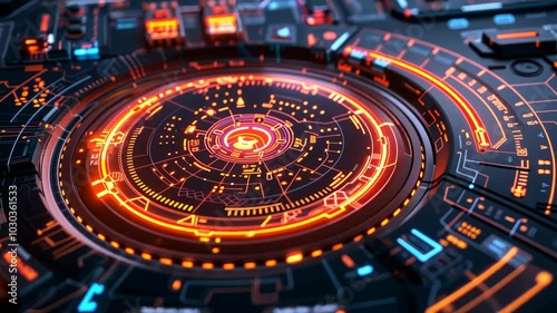 Wallpaper Mural A close-up of a glowing orange and black futuristic interface Torontodigital.ca