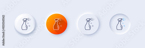 Cleaning spray line icon. Neumorphic, Orange gradient, 3d pin buttons. Washing liquid or Cleanser symbol. Housekeeping equipment sign. Line icons. Neumorphic buttons with outline signs. Vector
