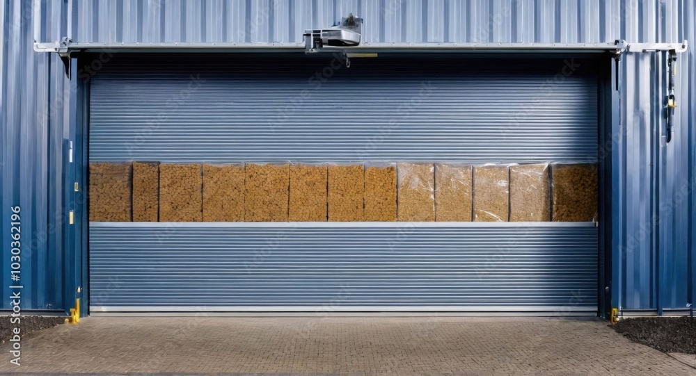 Roller door set against the backdrop of an expansive storage area. Roller door set against the backdrop of an expansive storage area.