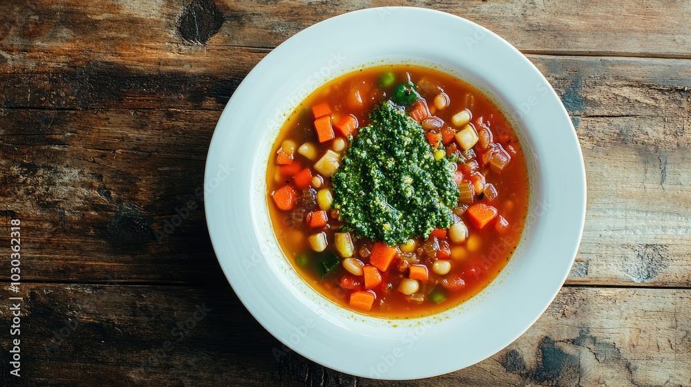 Artistic Overhead Shot of Minestrone Soup Artistic Overhead Shot of Minestrone Soup
