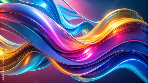 colorful waves and ribbons creating abstract motion on blue, abstract colorful background