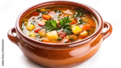 Inviting Brown Terracotta Bowl with Delicious Soup